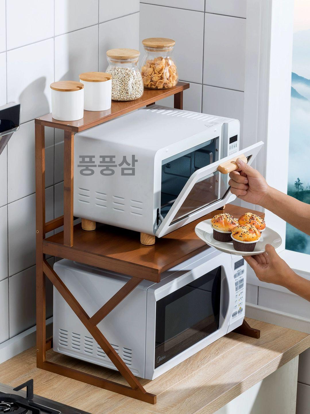 거치대 원목선반 소형 정리대 벽걸이 수납 진열대 받침대 주방 고급 랙 렌지대 엔틱 - 상세 이미지 2