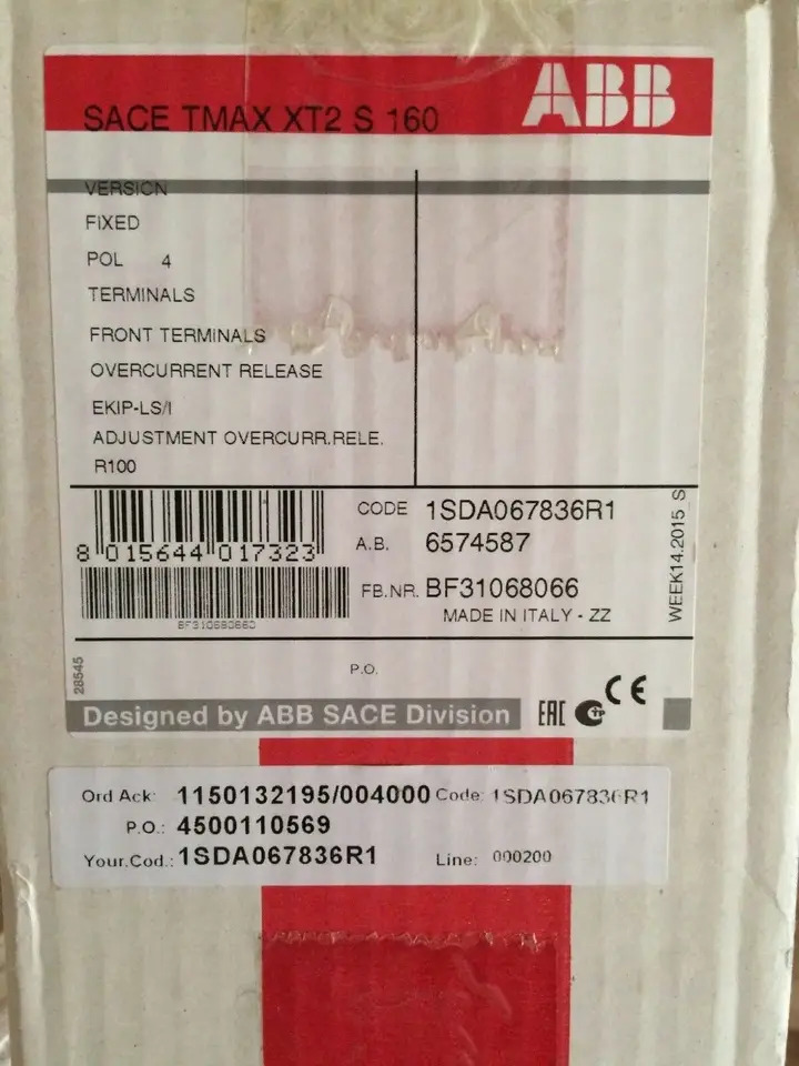 오리지널 ABB 플라스틱 케이스 스위치 XT 시리즈 XT2S160 TMA100-1000 FF 3P 4P 신