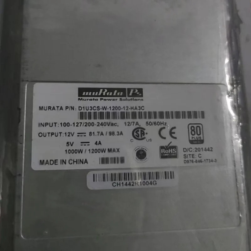 Murata 1200W 전원공급장치 D1U3CS-W-1200-12-HA3C새 원본 PSU
