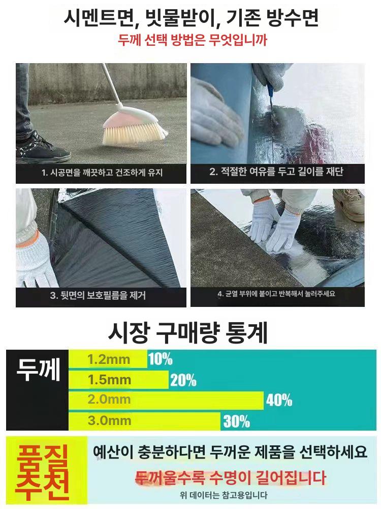 방수시트지 옥상 지붕 방수자재 셀프 공사 균열접착 부틸테이프 단열롤 알루미늄 - 상세 이미지 3