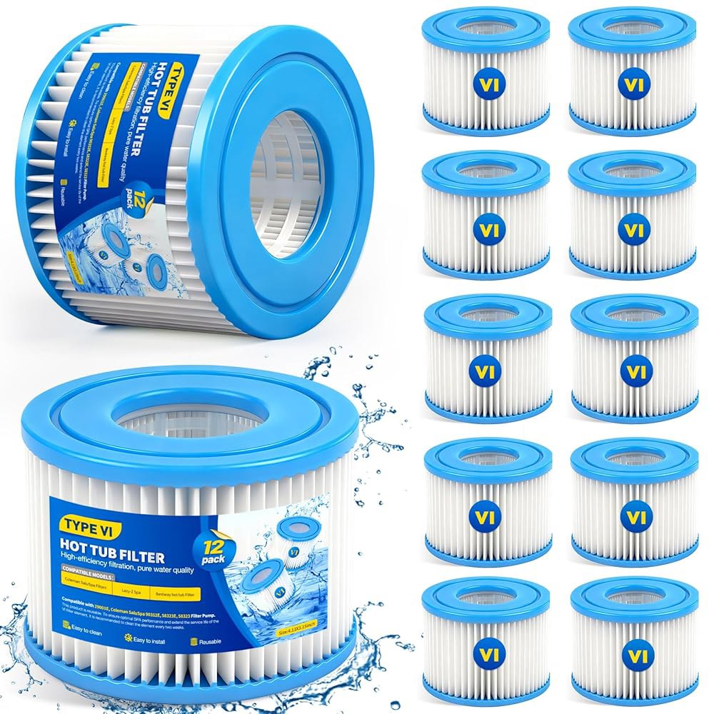 KinClean 타입 VI 온수 욕조 필터 카트리지(12팩) | Lay-Z-Spa 및 Coleman SaluSpa 90352E 58323 90427E와 호환되는 욕조용 스파 교체품 이미지