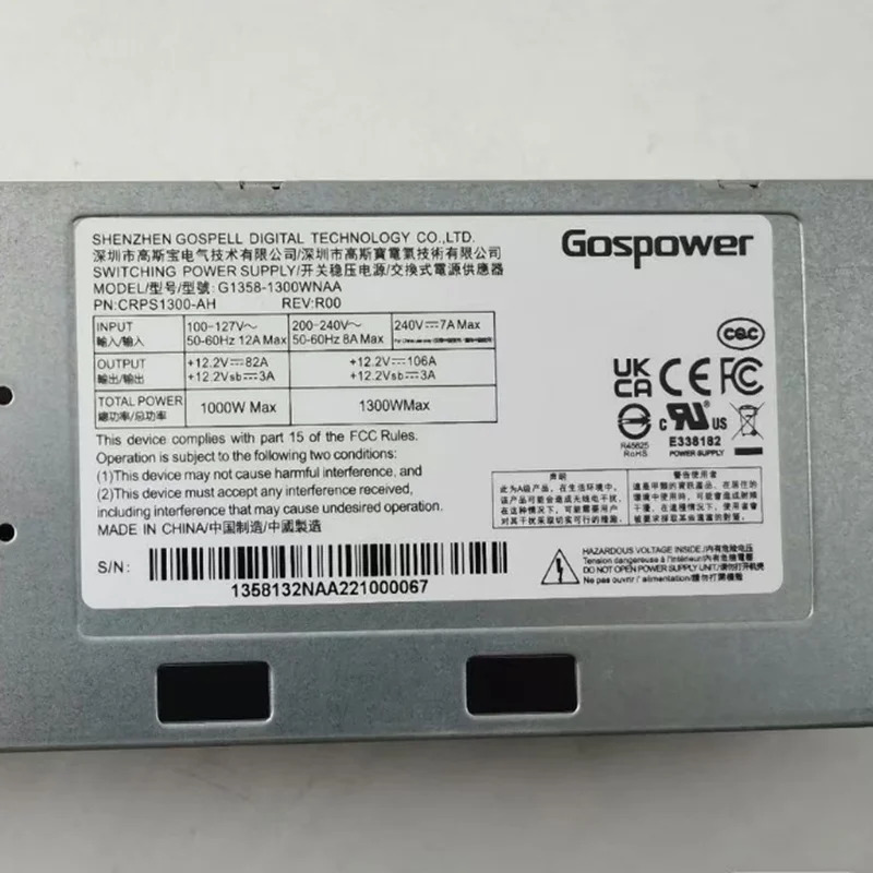 GOSPOWER 1300W 전원공급장치 G1358-1300WNAA CRPS1300-AH새 원본 PSU