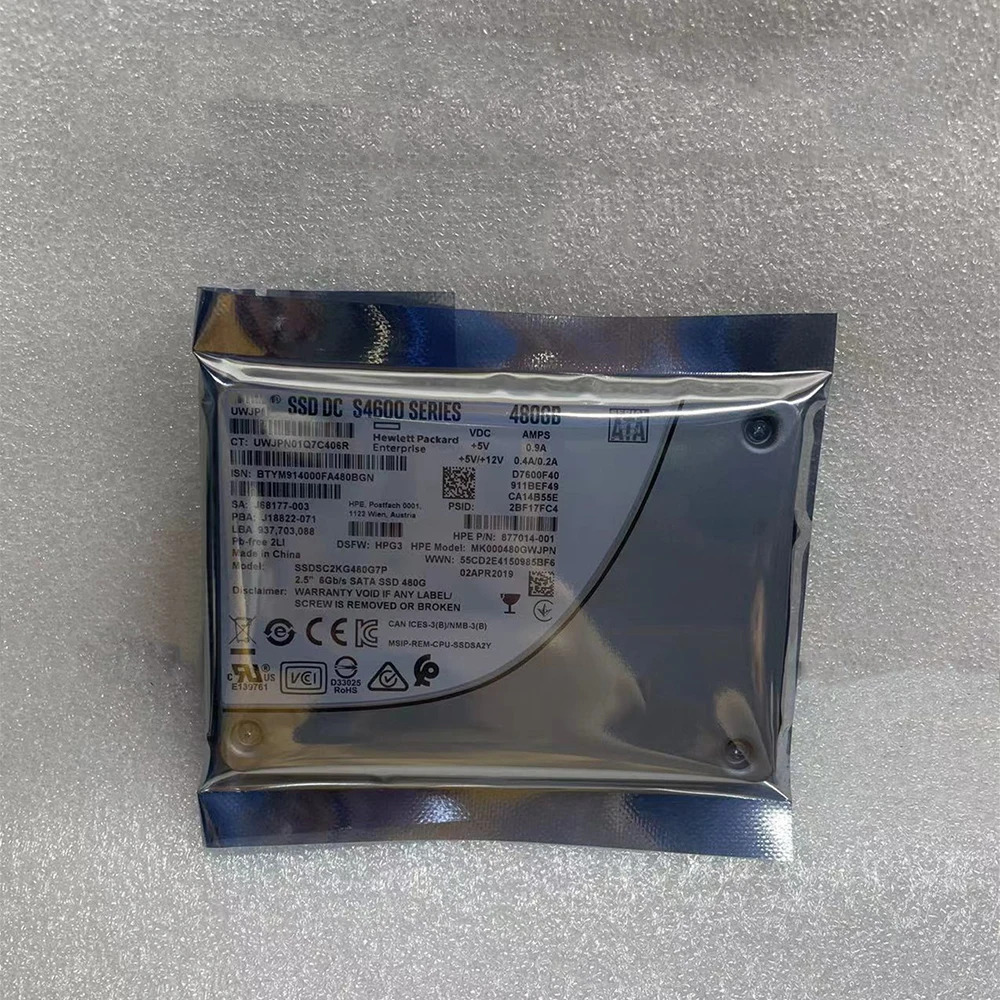 S4600경우 877014 -001 J68177-003 480G 2.5인치 엔터프라이즈 서버 SSD 솔리드 스테이트 드라이브