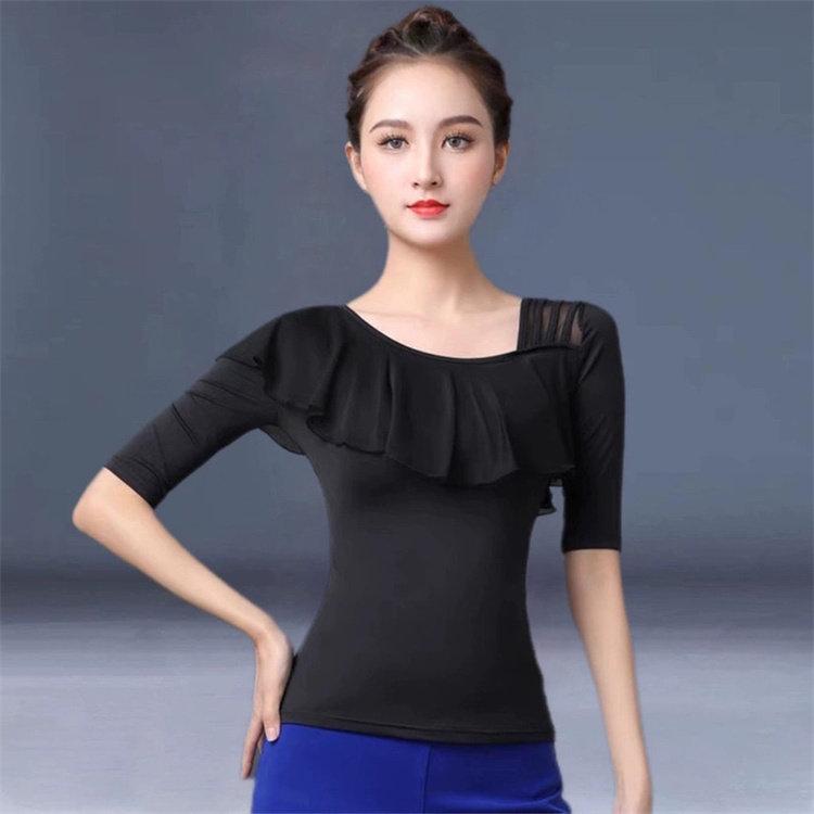 긴팔 라인댄스상의 블랙 여성댄스복 공연복 연습복 - 상품 이미지