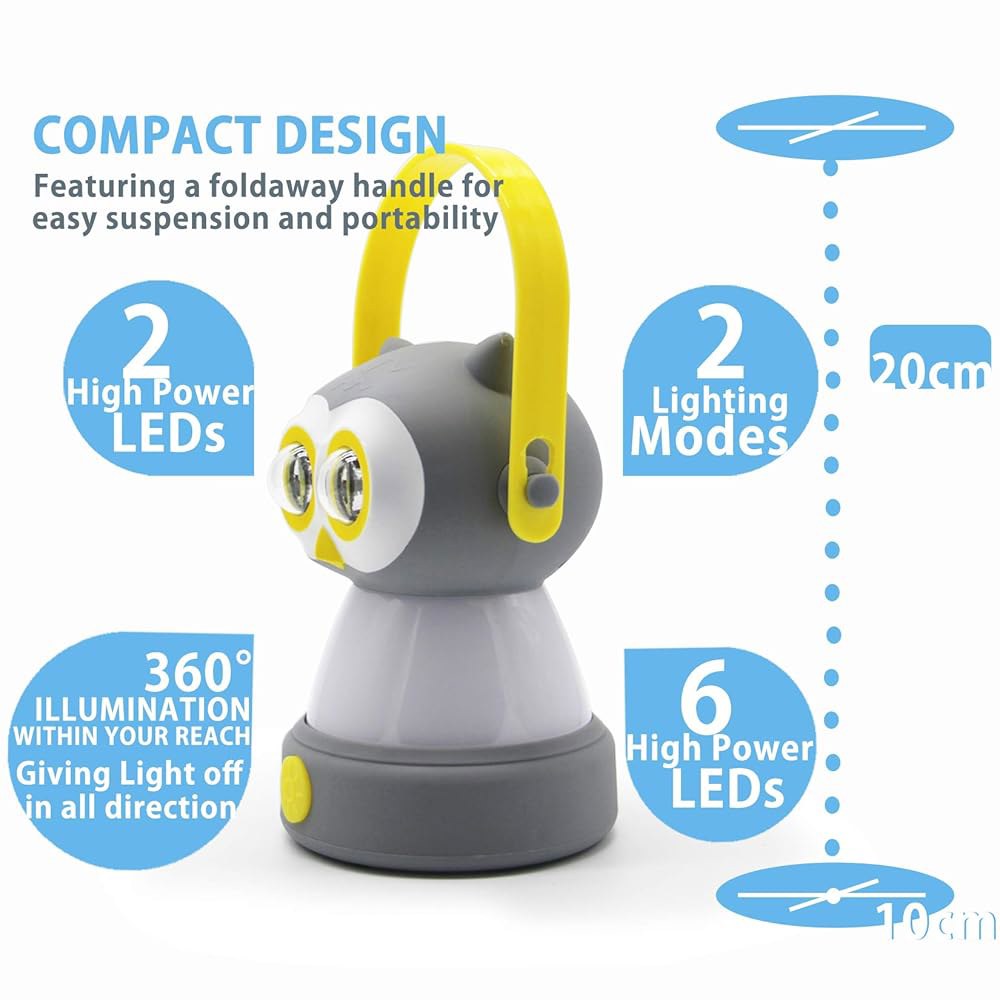 어린이용 야외 장비 LED 캠핑 랜턴 및 헤드램프 세트, 비상용 FANT.LUX 배터리 구동 야간 조명, 허리케인, 경량 텐트 램프(올빼미 세트) Raccoon Set - 상세 이미지 2