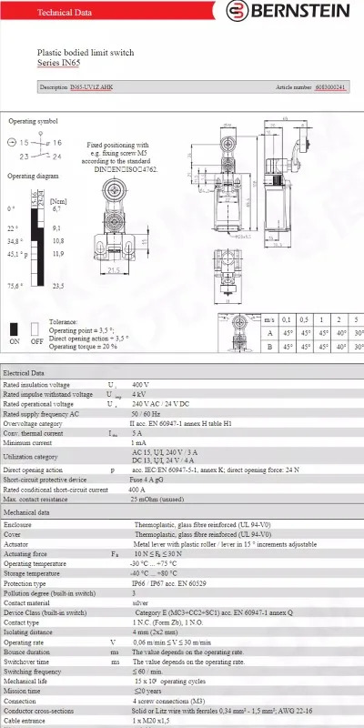 B-ornstein B-ERNSTEIN 리미트 스위치 in65-su1k/ahdm608.3000.280/307