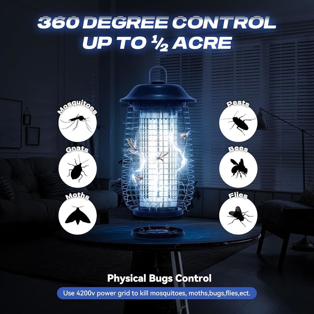 버그 재퍼 실내외, 4200V 전기 모기 재퍼, 10년 수명, 6.5피트 전원 코드, 방수, 플라이 트랩 트랩, 킬러 집용 파티오, 주방, 뒷마당, 캠핑 - 상세 이미지 2