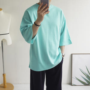 남자 특양면 무지 라운드 오버핏 7부 티셔츠 빅사이즈 L-5XL 착용 후기 | 사이즈/핏 총정리 - 상품 이미지 1