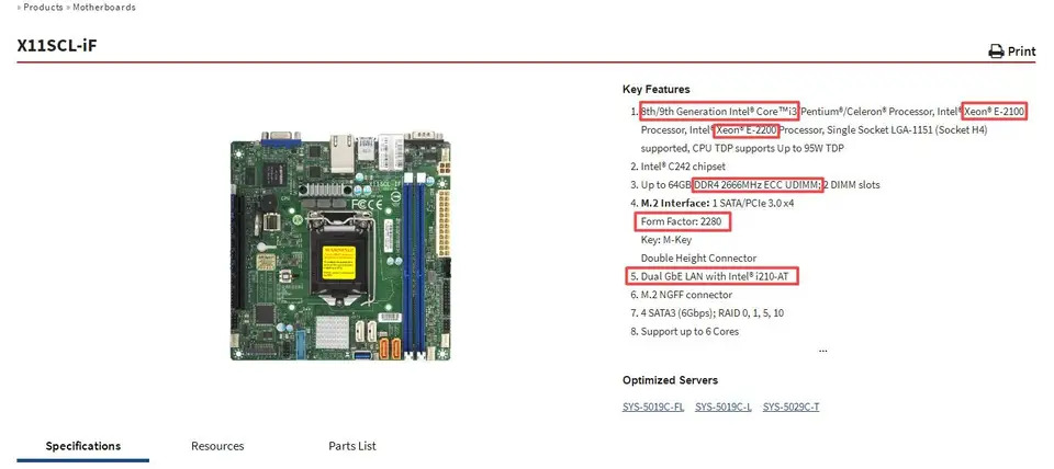 Supermicro Mini-ITX 마더보드X11SCL-IF 8/9 세대 코어 i3 Xeon E-2100/2200 프로세서