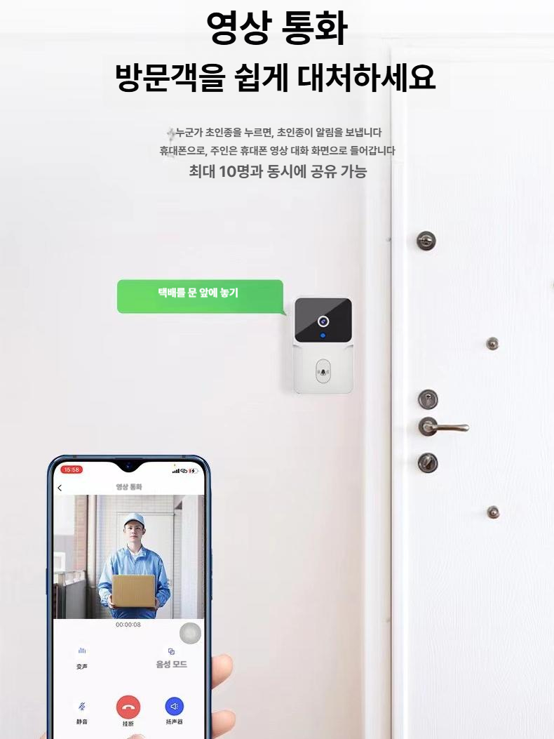 무선초인종 현관 호출벨 매립형 인터폰 무선차임벨 센서 호출기 알림 방수 원격 장거리 무선벨 - 상세 이미지 3