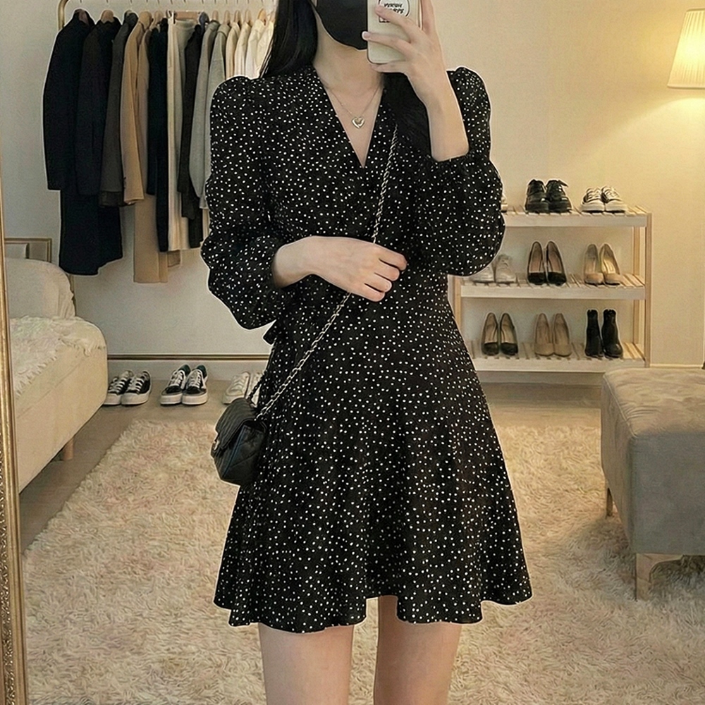 블랙 도트 랩 원피스LACH4939121 - 상품 이미지