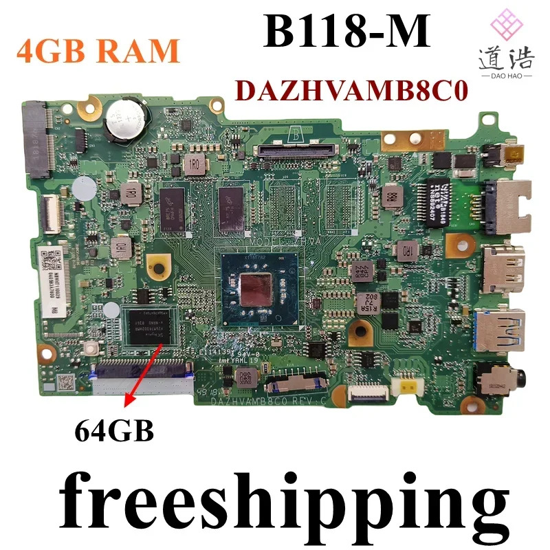 Acer B118-M 노트북 마더보드DAZHVAMB8C0 NBVHT11002 4GB RAM EMMC 64GB 메인보드 완전 작동 리퍼