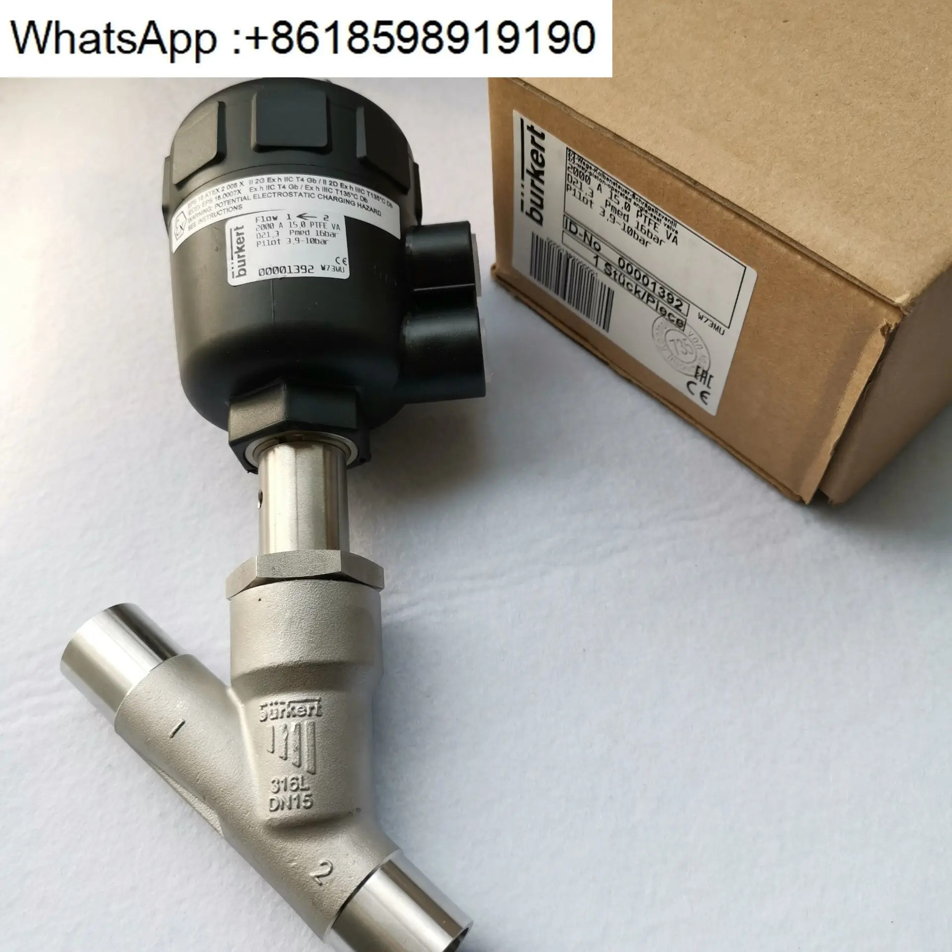 Burkert 공압 앵글 시트 밸브 DN15 2000 A 15.0 PTFE VA 00001392  스테인레스 스틸 베이스