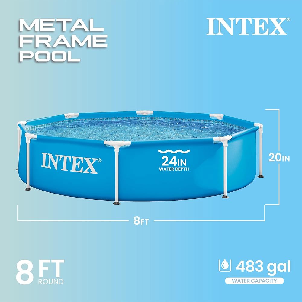 INTEX 28205EH 지상 수영장 위 금속 프레임 8피트 x 20인치 u2013 펑크 방지 소재 쉽게 조립 가능 녹 483갤런 용량 - 상세 이미지 3