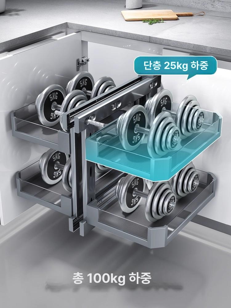 수납장 다용도 슬라이딩선반 레일 공간 씽크대 개방형 왼쪽 회전선반 좌측형 인출식 - 상세 이미지 2
