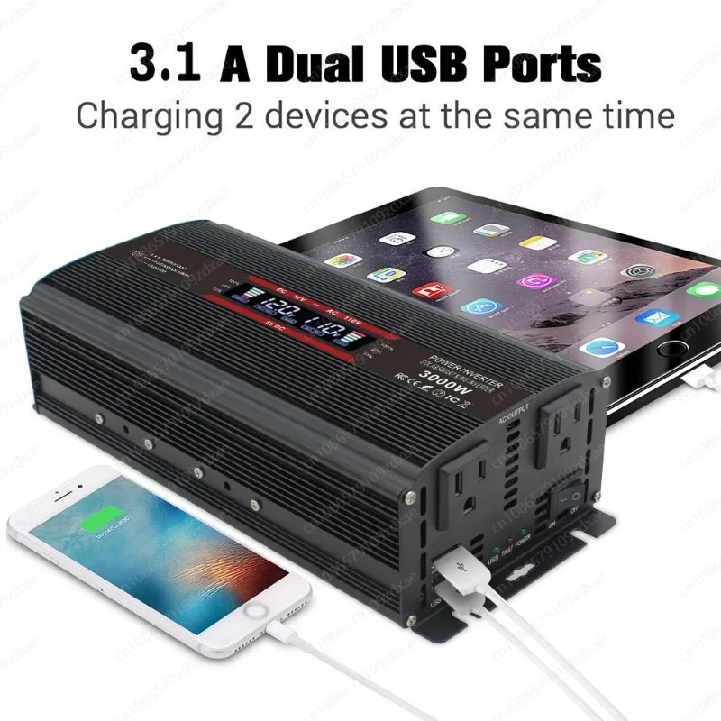 LCD 전압 디스플레이 태양광 컨버터 다사양 소켓 인버터 외부 퓨즈 DC 12V 24V AC 220V 230V 1500w 3000w