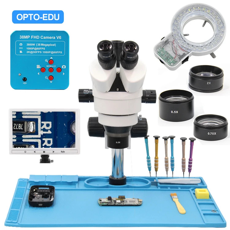 OPTO-EDU A23.1503 줌 스테레오 현미경 lcd를 복구하는 스마트 폰