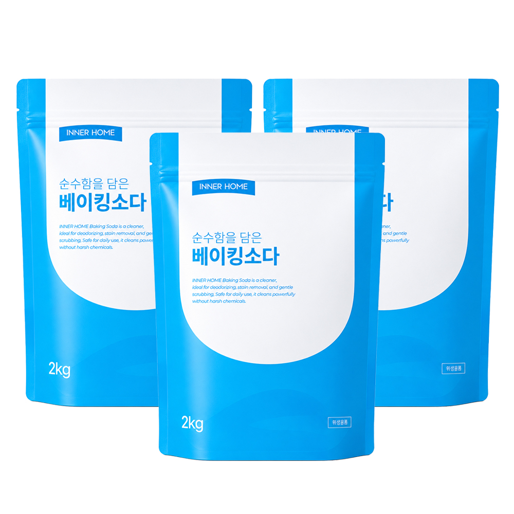 이너홈 베이킹소다 다목적 세정제 주방 욕실 탈취 청소 2kg, 3개
