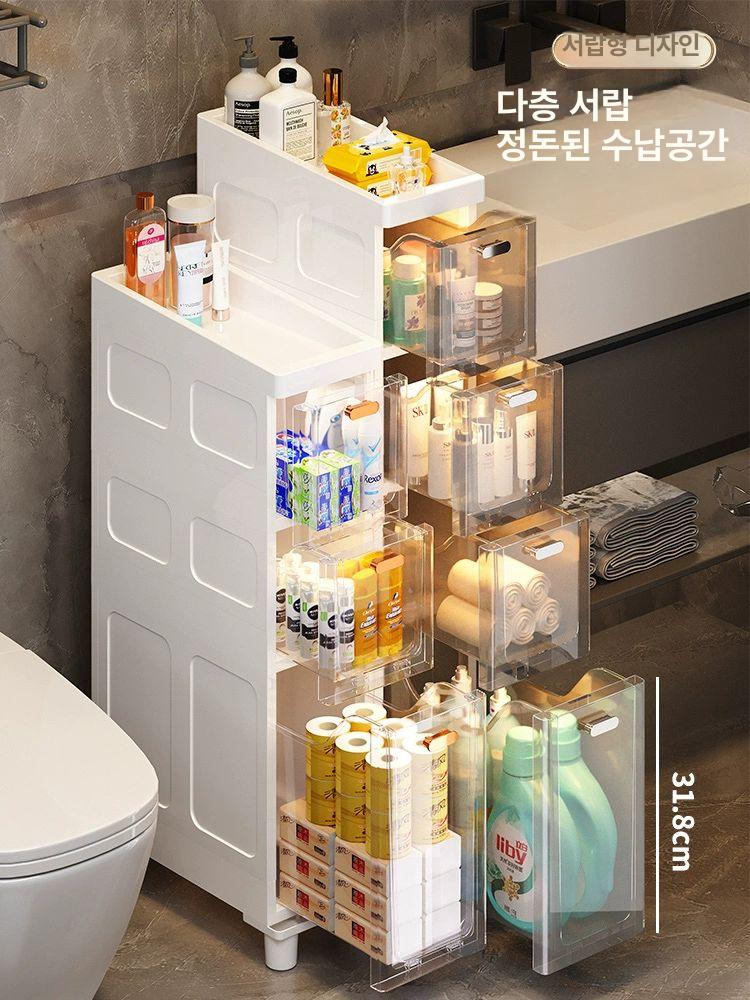 세탁실 틈새 선반장 정리 욕실 슬라이딩 수납장 옆 세탁기 바퀴달린 - 상세 이미지 3