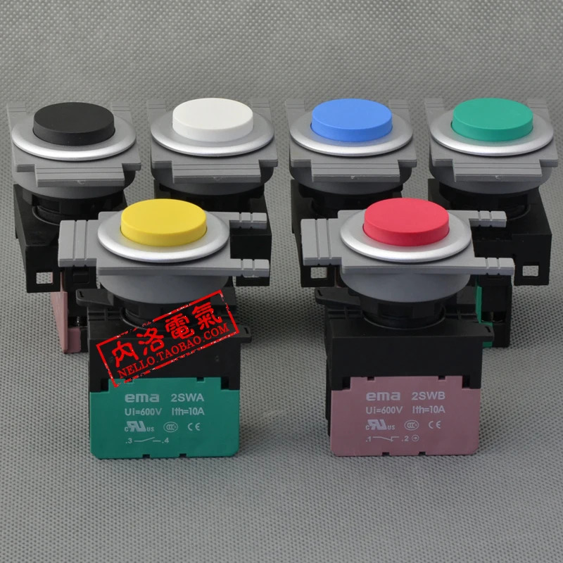 SAEMA 30mm 조명 푸시 버튼 스위치 자체 재설정 E3P2 x 레드 옐로우 블루 블랙 1NO/1NC 없음-10
