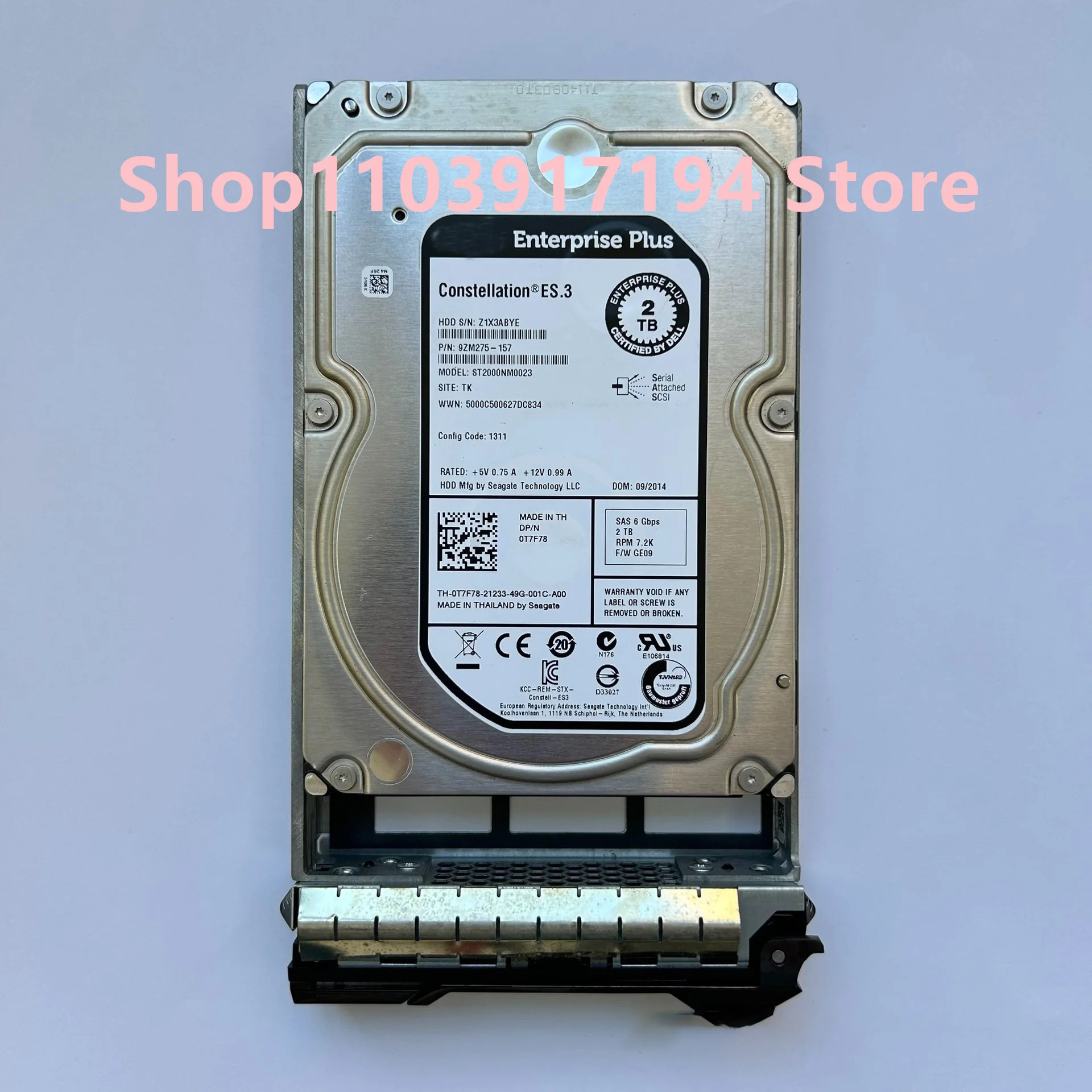 DELL 하드 SAS 7.2K 0T7F78 ST2000NM0023 2T 2TB
