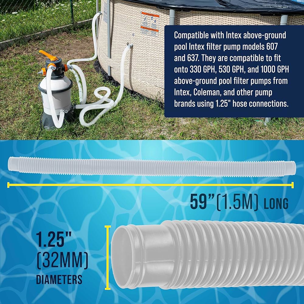 미국 풀 공급 지상 호스 교체 1.25 직경 x 59 길이, 3팩 - Intex 607, 637 펌프, 330, 530, 1000 GPH, 금속 클램프 6개와 호환되는 흰색 프리미 - 상세 이미지 3