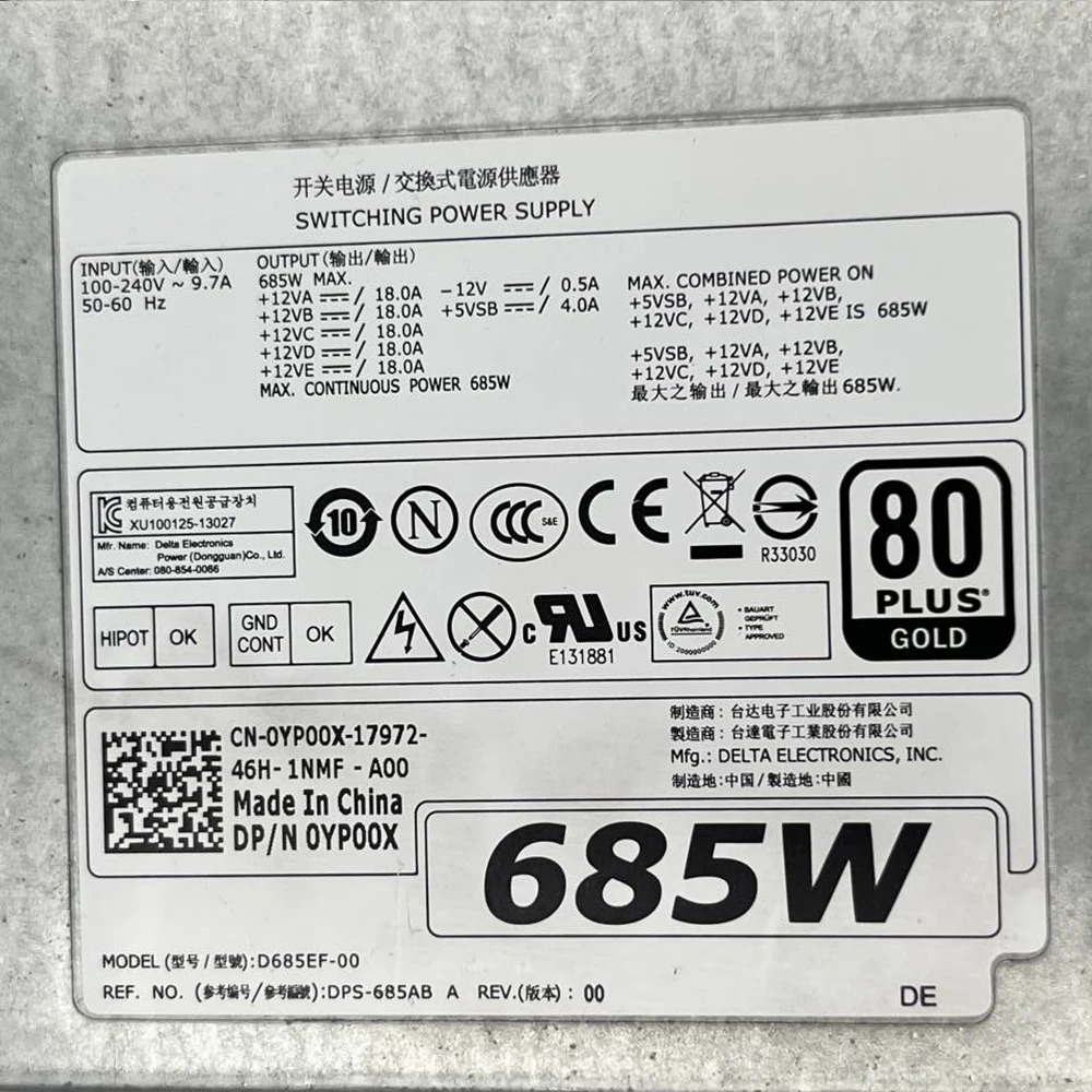 DELL T3610 T5610 D685EF-00 DPS-685AB A YP00X 0YP00X685W 워크스테이션 전원공급장치