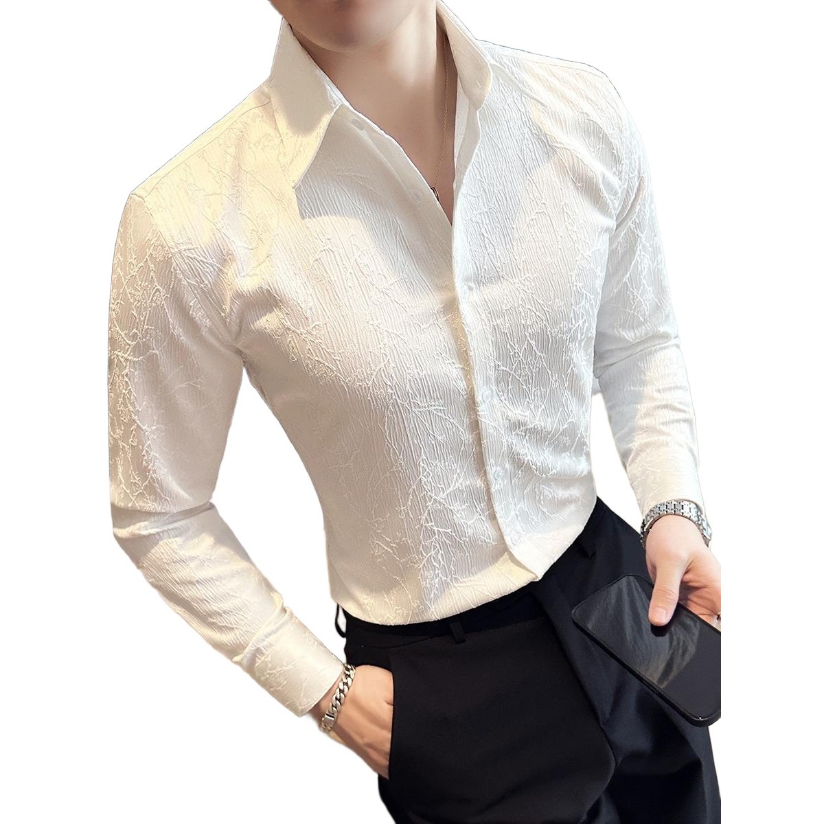 남자 셔츠 왈츠 연습복 반팔 무대복 공연 모던댄스 라틴댄스복 살사 브이넥 옆트임 - 상품 이미지