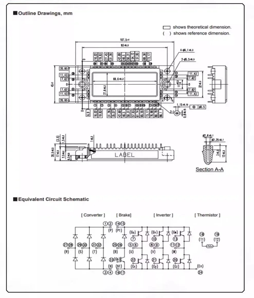 7MBR100VP060-50 가변 주파수 인버터 모터 전원 IGBT 모듈 100A600V