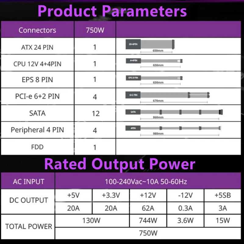 쿨러 마스터 750W 전원공급장치 V750 MPY-7501-AFAAGV새 원본 PSU
