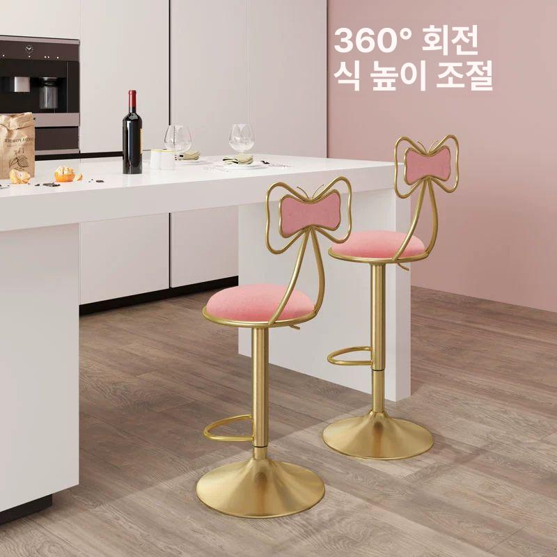 높은 홈바의자 리본의자 발걸이 벨벳 높낮이조절 럭셔리 심플 바텐의자 모던 하이체어 - 상세 이미지 3