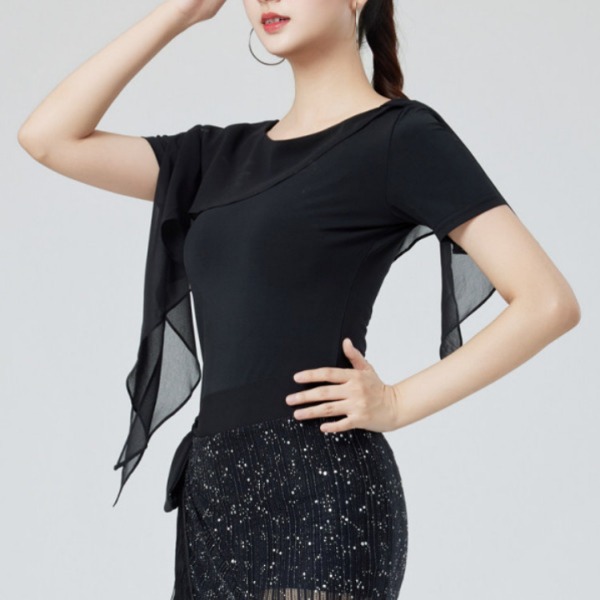 여성 라틴댄스상의 사교 방송 스포츠 라인 댄스복 티셔츠 - 상세 이미지 3