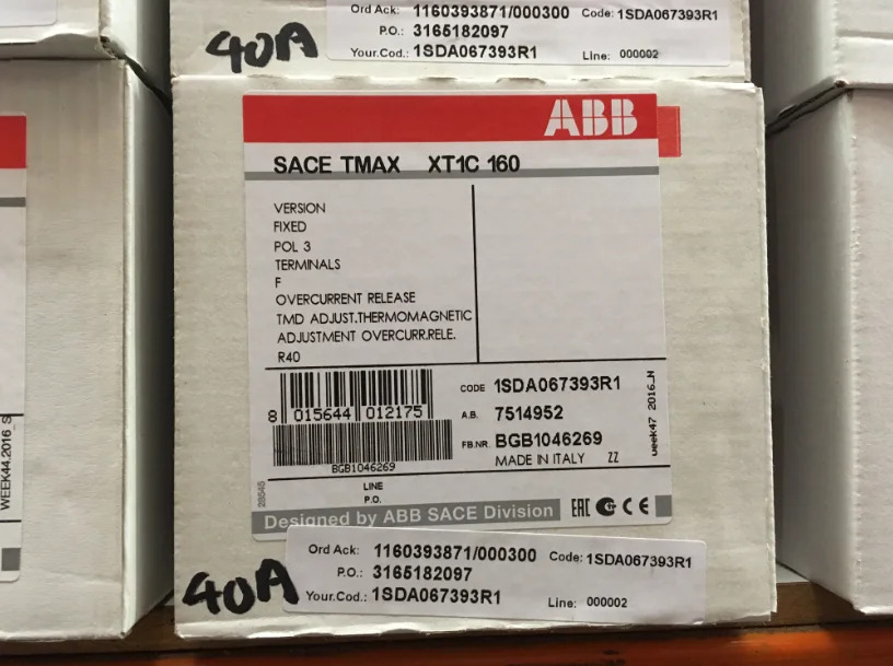 오리지널 ABB 플라스틱 케이스 스위치 부품 XT1C160x 40 3P 4P 신