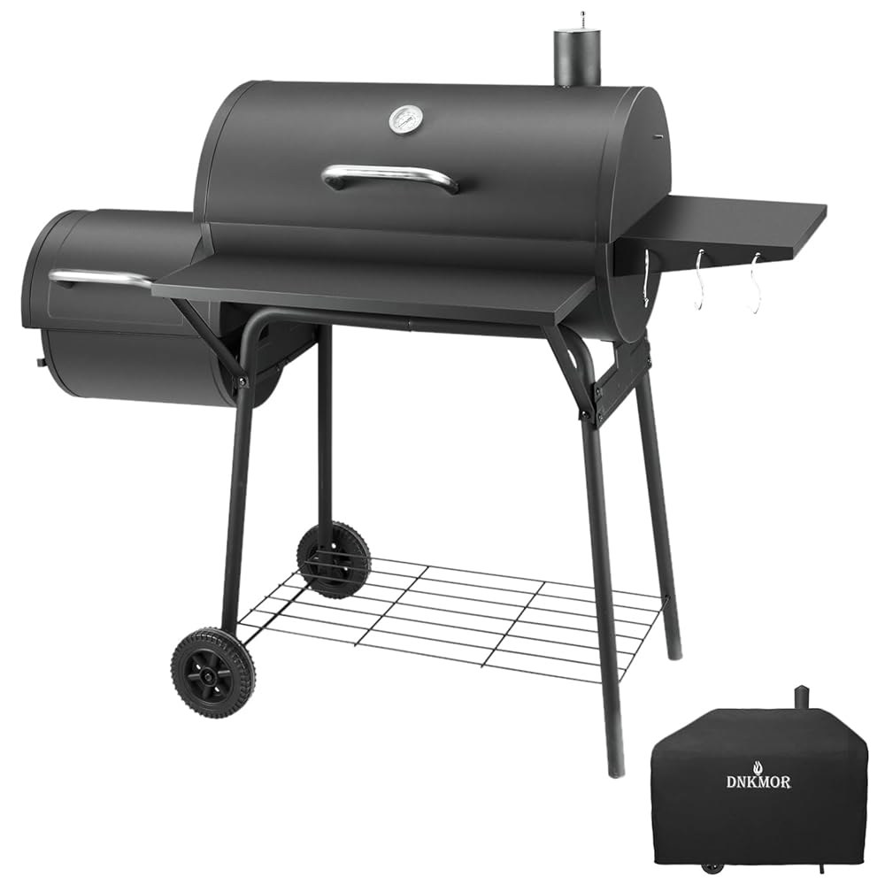 오프셋 스모커가 있는 숯불 그릴, 사이드 테이블이 BBQ 714 평방 인치의 야외 요리, 뒷마당 캠핑 피크닉, 파티오 및 파티, 블랙 바이 DNKMOR Regular size - 상품 이미지