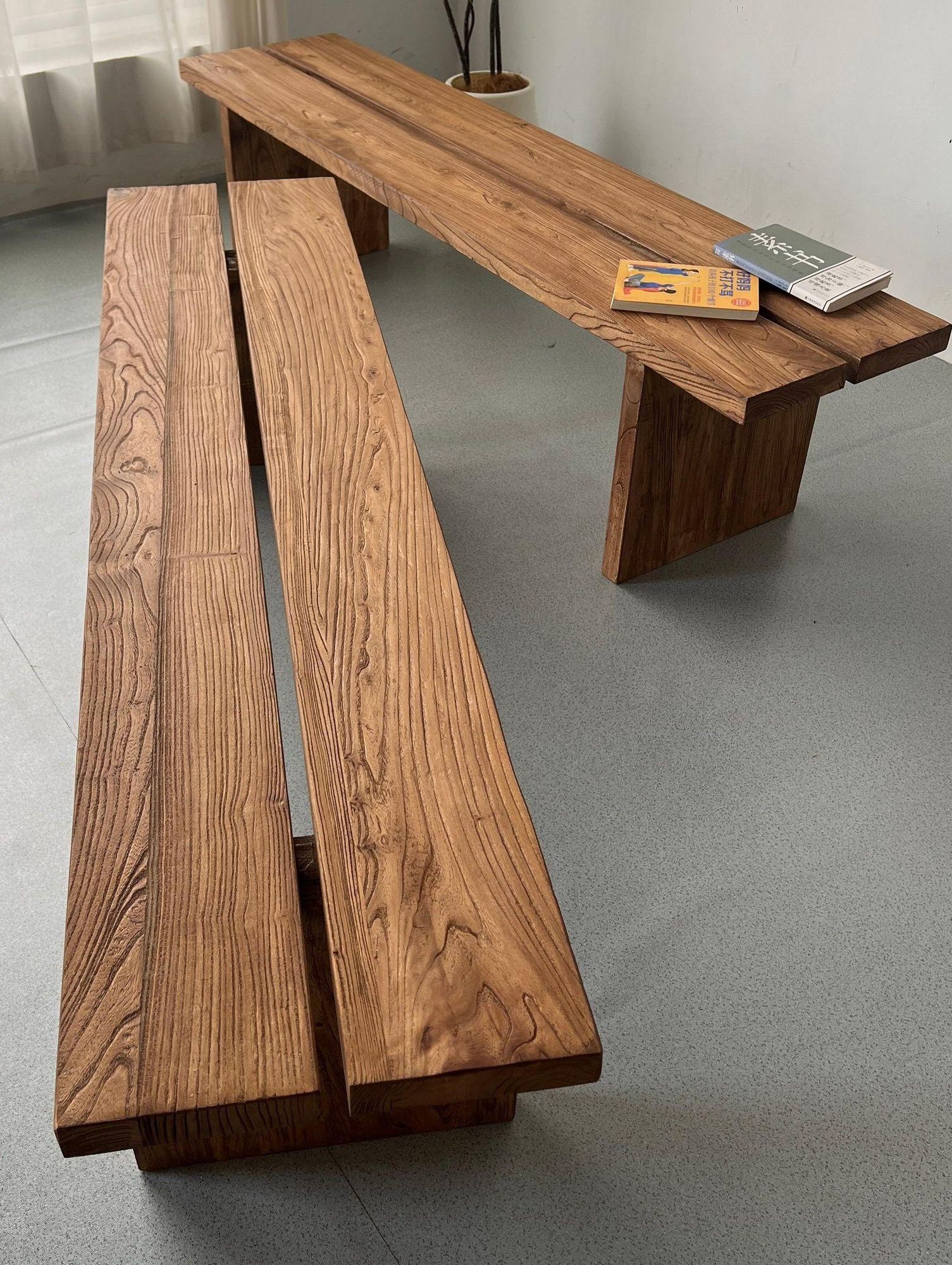 모던 느릅나무 고재 카페 의자 식탁 벤치 체어 통나무 기본사이즈 80x40x45 높이 - 상품 이미지