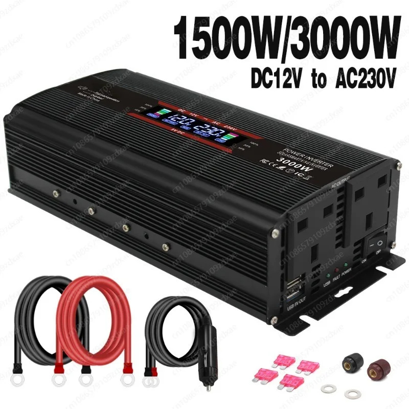 LCD 전압 디스플레이 태양광 컨버터 다사양 소켓 인버터 외부 퓨즈 DC 12V 24V AC 220V 230V 1500w 3000w