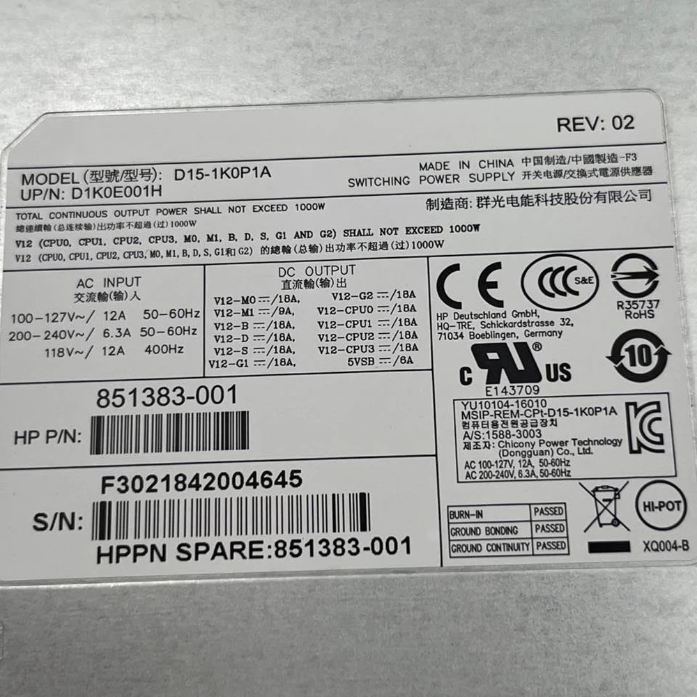 hp호환 Z6 G4 1000W 워크스테이션 전원공급장치851383 -001 D15-1K0P1A D1K0E001H