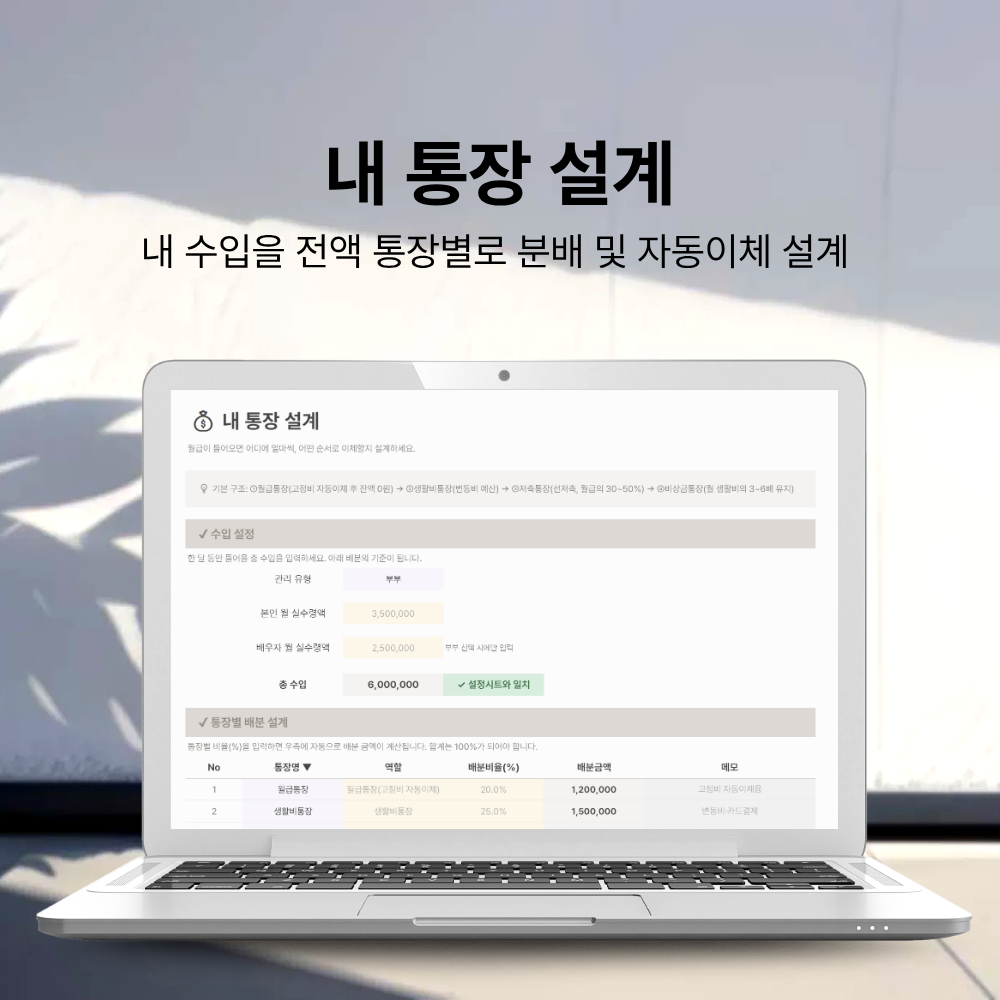 엑셀 구글시트 통장 쪼개기 양식 통장 관리 가계부 평생 이용 회계사 제작 월급 지출 관리 상품 이미지
