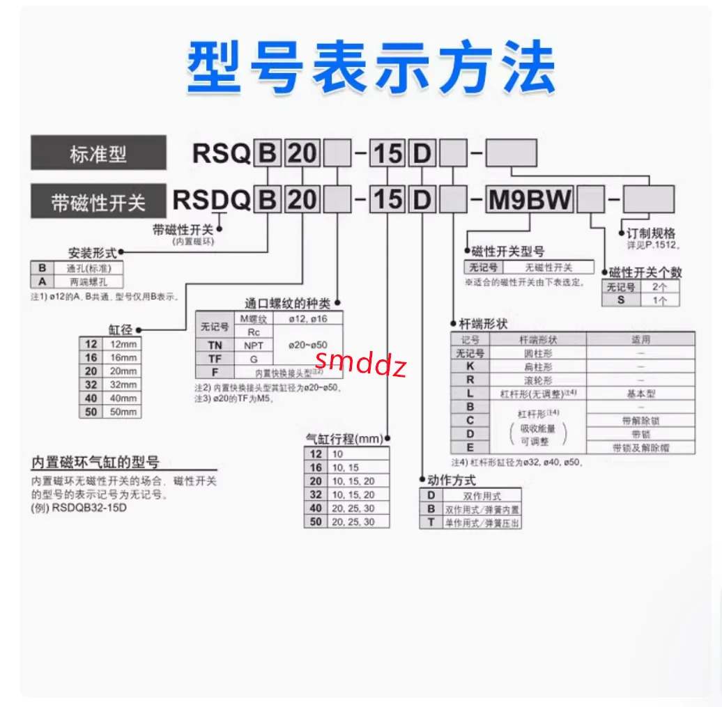SMC 타입 정지 실린더 RSDQB20-15D RSDQB20-15DF RSDQB20-15DK RSDQB20-15DG RSDQB20-15DR