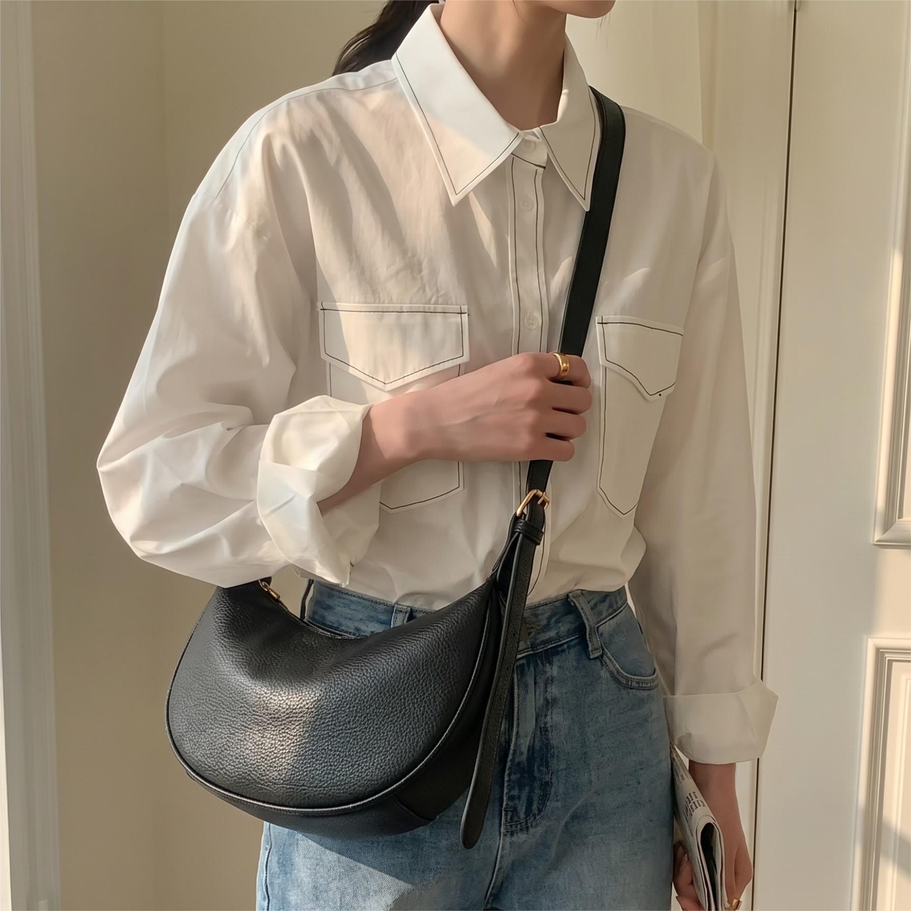 제이바바 여성 반달 크로스백 미니 데일리 호보백 반달가방 - 상품 이미지