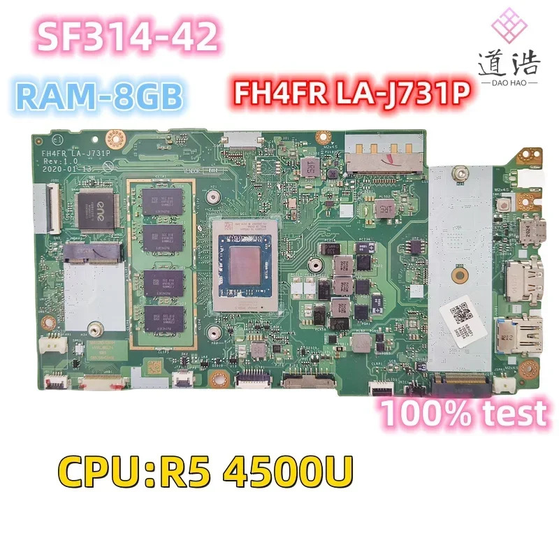 LA-J731P Acer Swift SF314-42 노트북 마더보드 FH4FR NBHSF11009 R5 4500U CPU 8GB-RAM 메인보드 완전 작동 리퍼