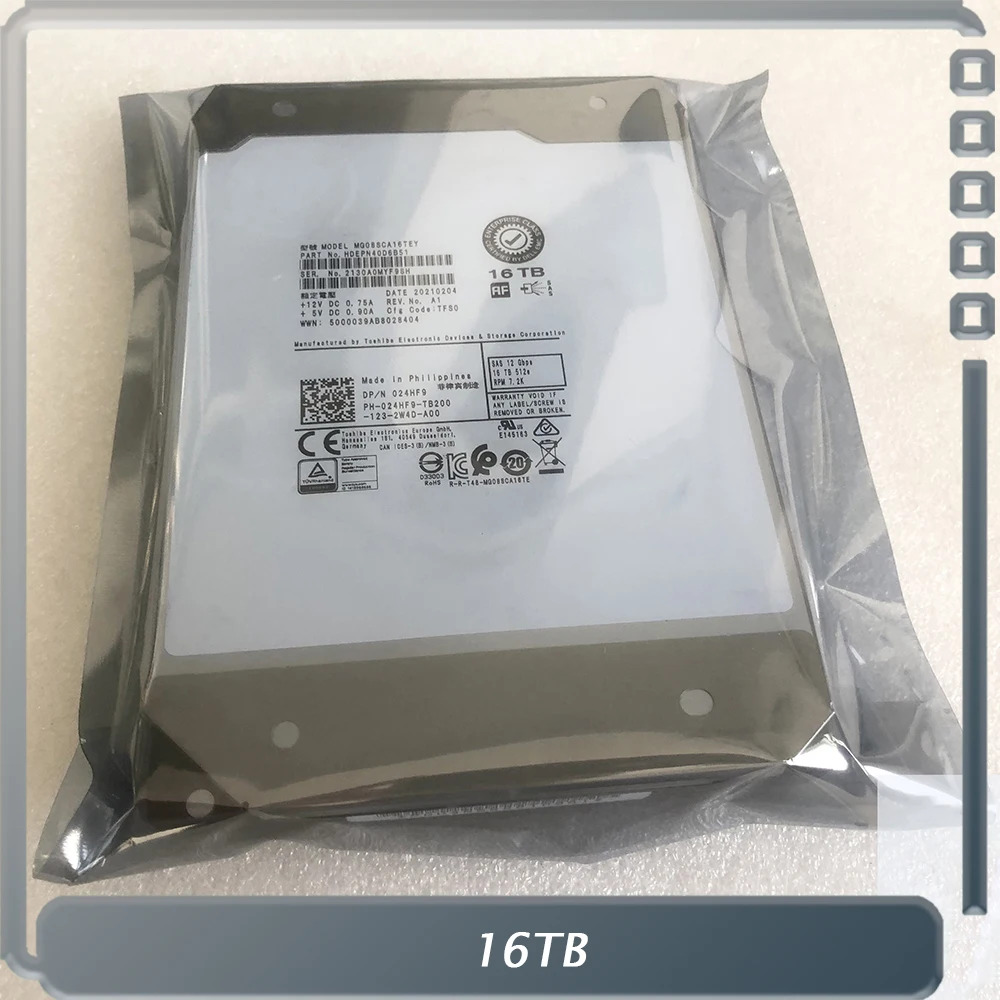 델 R730 R740 SAS 12G 3.5인치 24HF9 024HF9 MG08SCA16TEY 서버 HDD16T