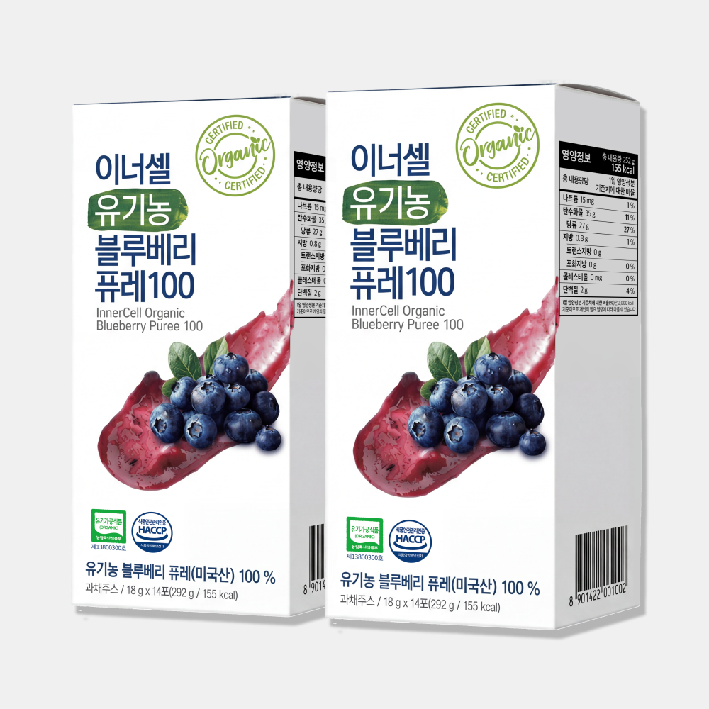 이너셀 유기농 블루베리퓨레100 항산화 눈건강 안토시아닌 리얼블루베리 14포, 2개 - 상품 이미지