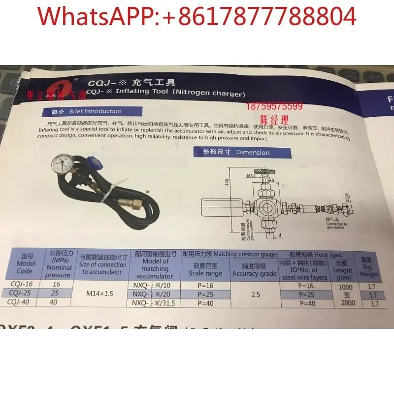 CQJ-40Mpa 시리즈 어큐뮬레이터 충전 질소 압력 측정 도구 16 25/40