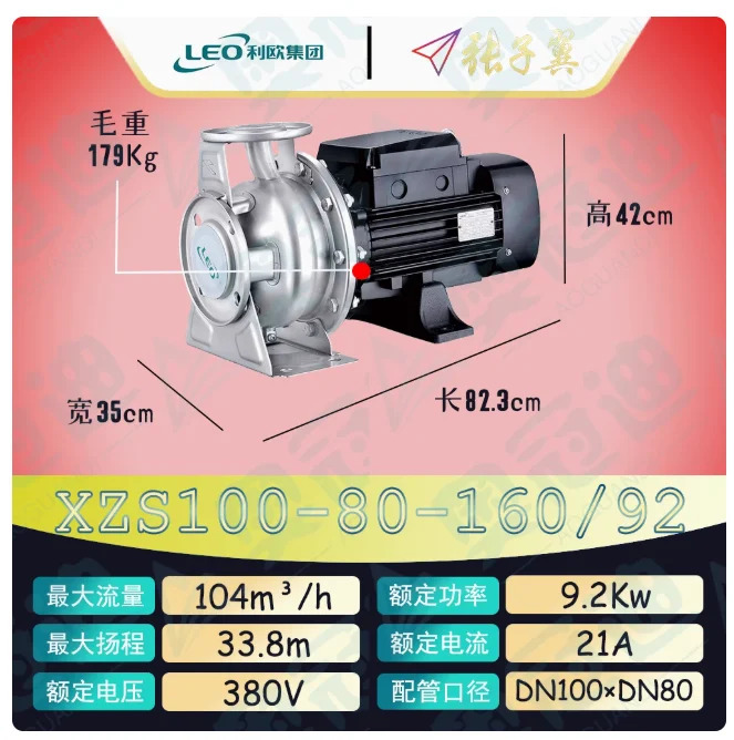 LEO XZS 스테인레스 스틸 엔드 흡입 수평 원심 펌프 3상 380V XZS100-80-160/92 9.2KW XZS100-80-160/110 11KW