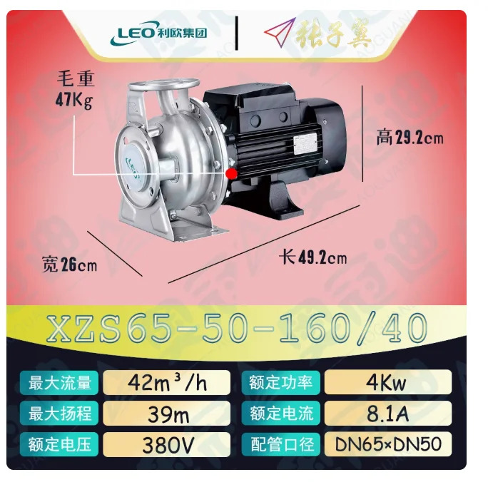 LEO XZS 스테인레스 스틸 엔드 흡입 수평 원심 워터 펌프 3상 380V XZS65-50-160/30 65-50-160/40 80-65-125/30