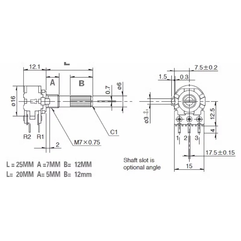 10Pcs RK163 이볼륨 전위차계 A50K A100K 25MM 꽃