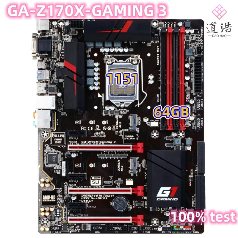 GA-Z170X-Gng 3 마더보드64GB 2xM.2 6xSATA3.0 LGA 1151 DDR4 Z170 메인보드 완전 작동 리퍼