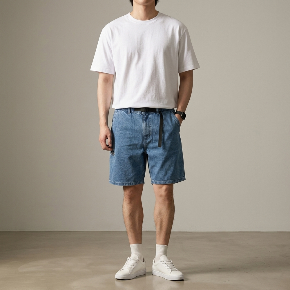 뉴싸인 남자 히든 포켓 밴딩 버클 데님 여름 쇼츠 - 상세 이미지 3