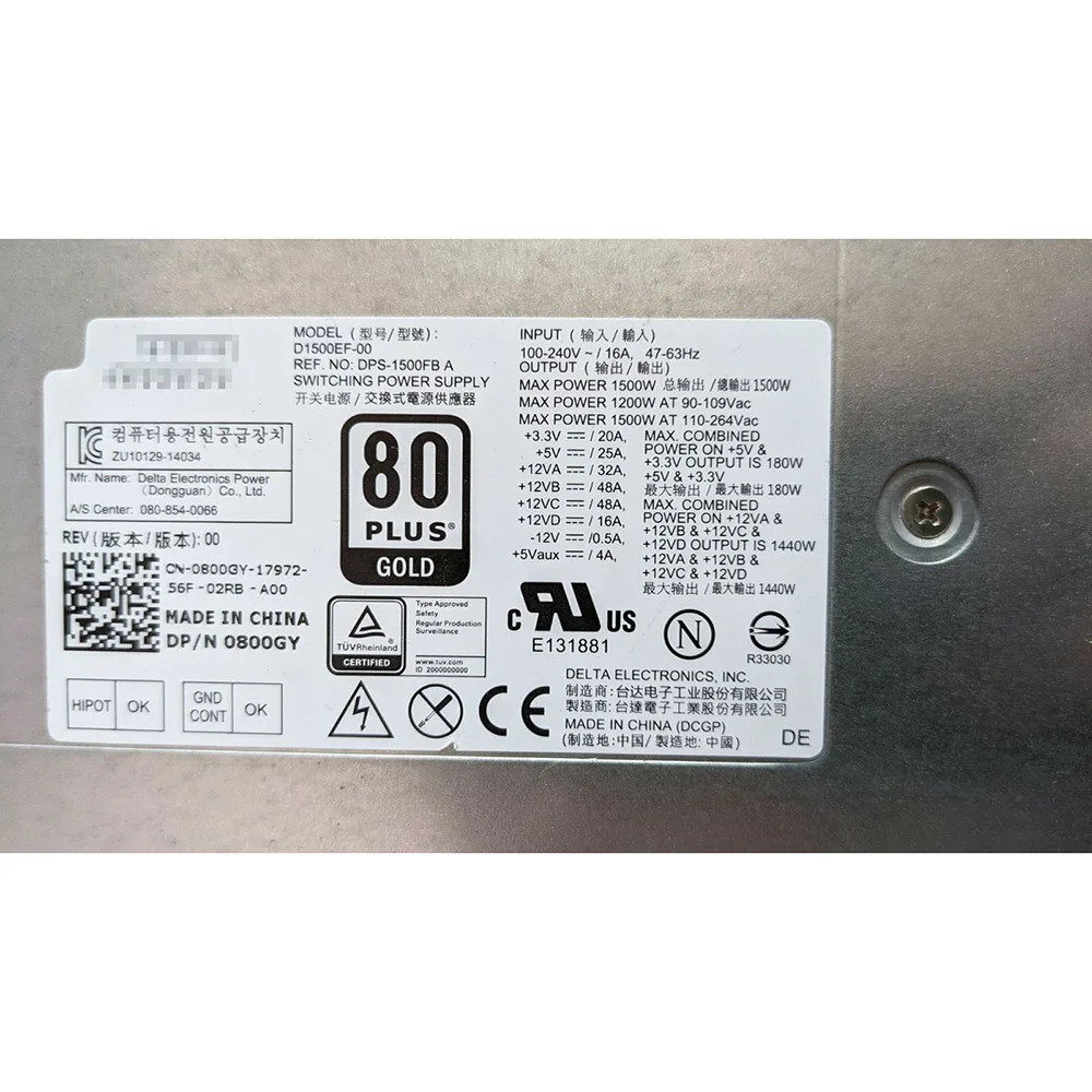 DELL Alienware Area 51 R2 D1500EF-00 DPS-1500FB A 1500W 800GY 0VK3T전원공급장치 리퍼 작동